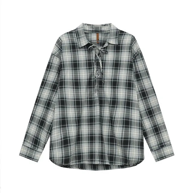 Casual Plaid Lace-up Loose Shirt