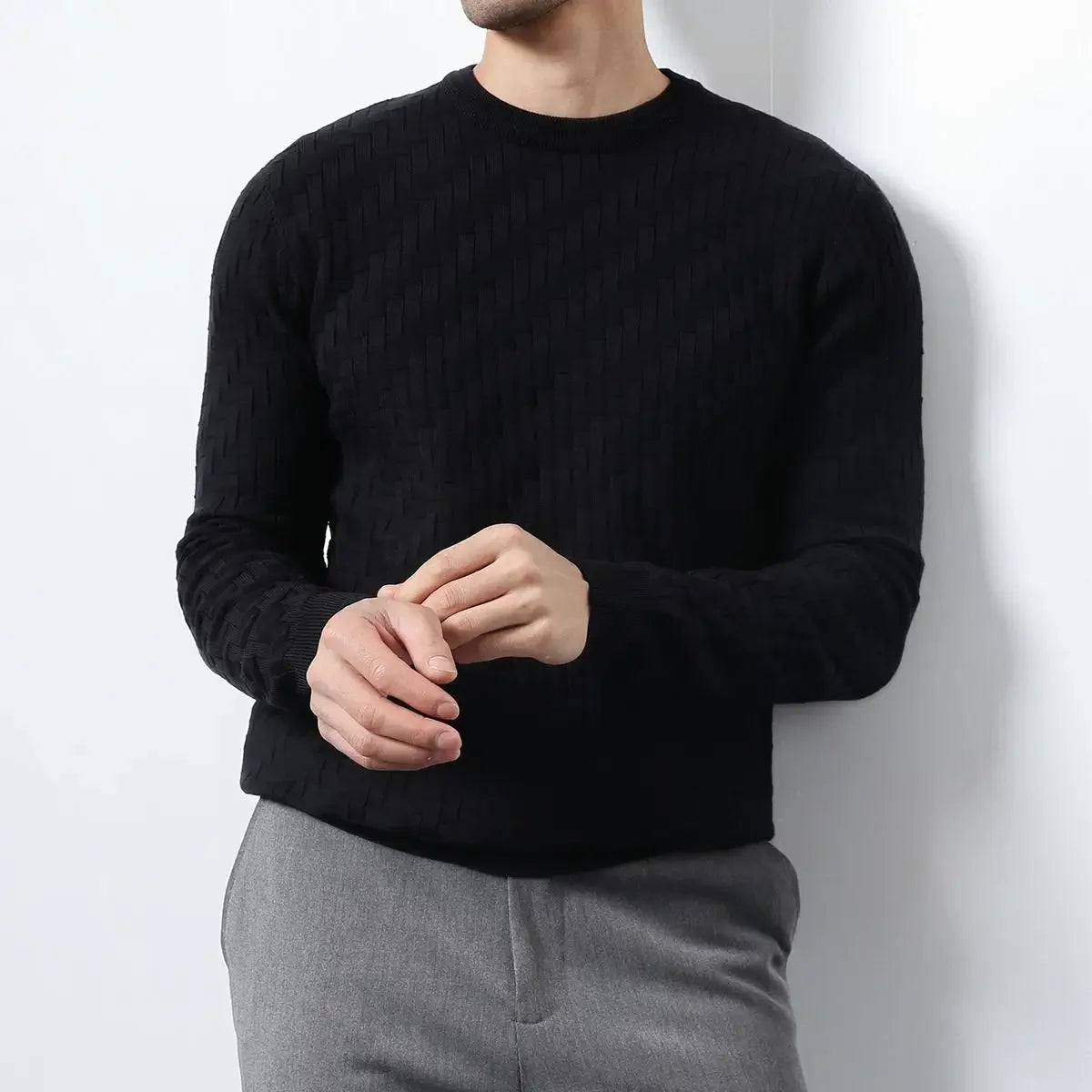 Solid Jacquard Woven Plaid Sweater
