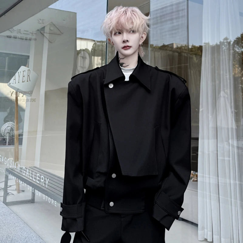 Double Placket Solid Color Loose Jacket