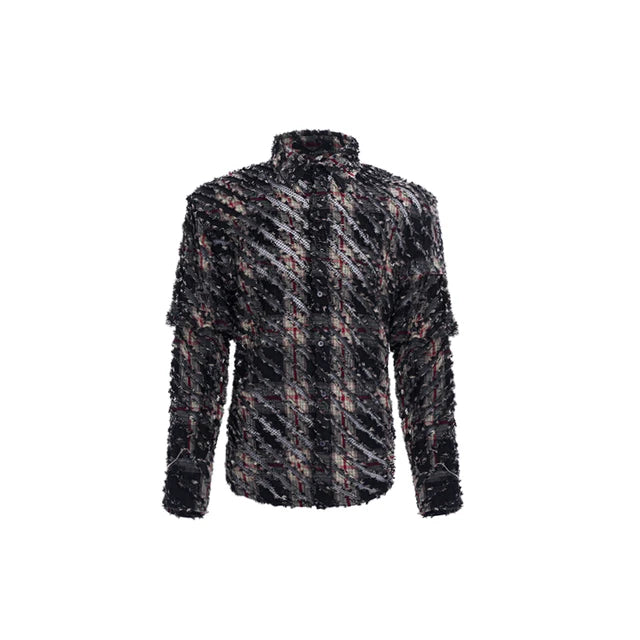 Dark Plaid Detachable Long Sleeve Shirt