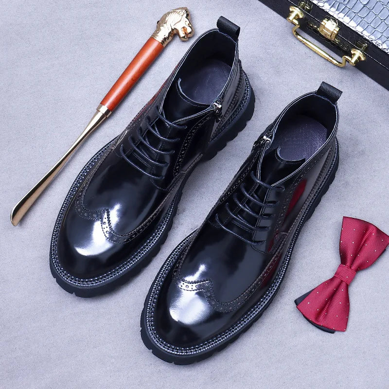 Thick Sole Elastic Band Leather Boots