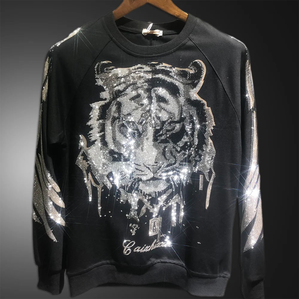 Shiny Tiger Head Rhinestone Sweater