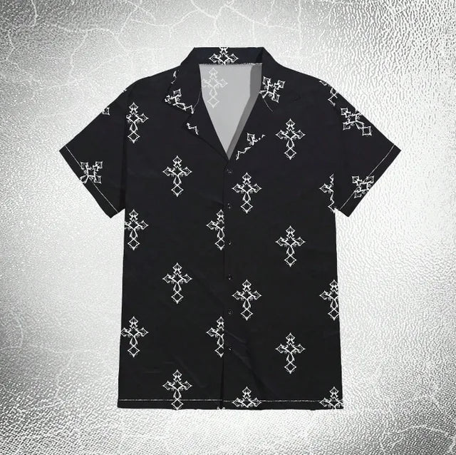 Black Cross Printed Pattern Shirt