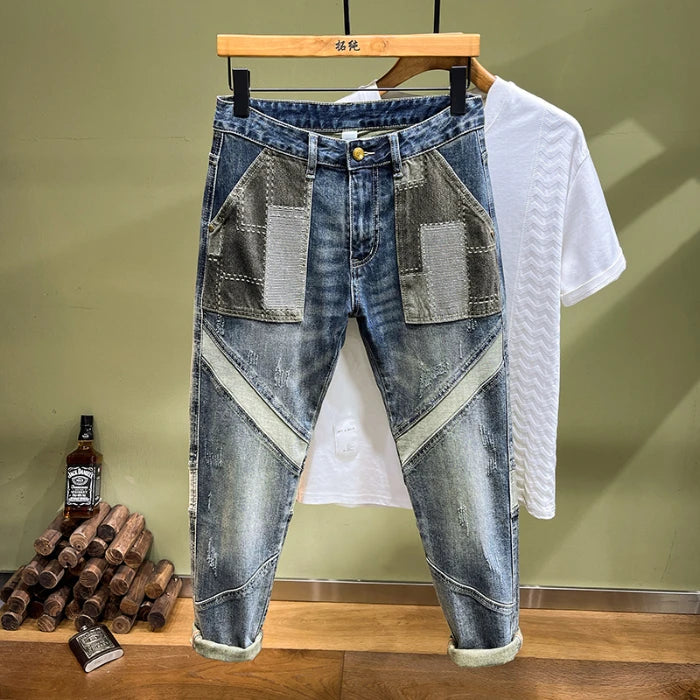 Splicing Patch Moto Biker Style Jeans