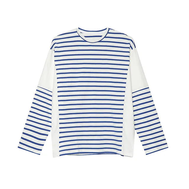 Loose Contrast Color Stripe T-Shirt