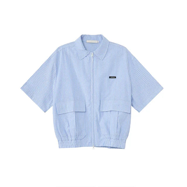 Blue Stripe Double Zippers Shirt