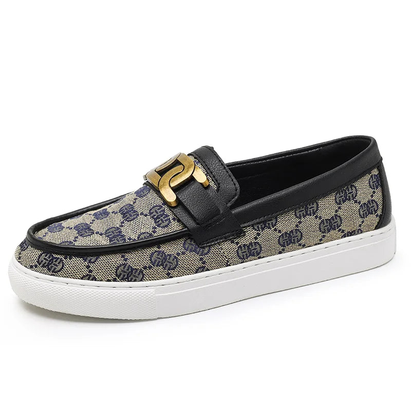 Geometric Microfiber Slip-On Loafers