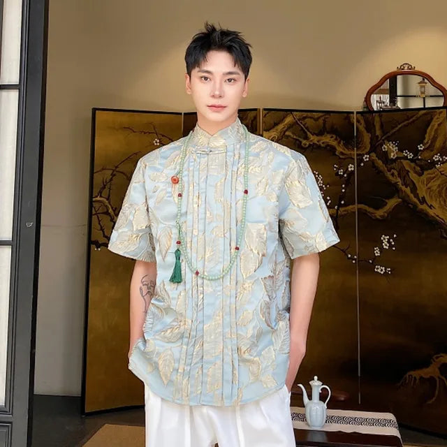 Chinese Style Jacquard Short Sleeve Shirt