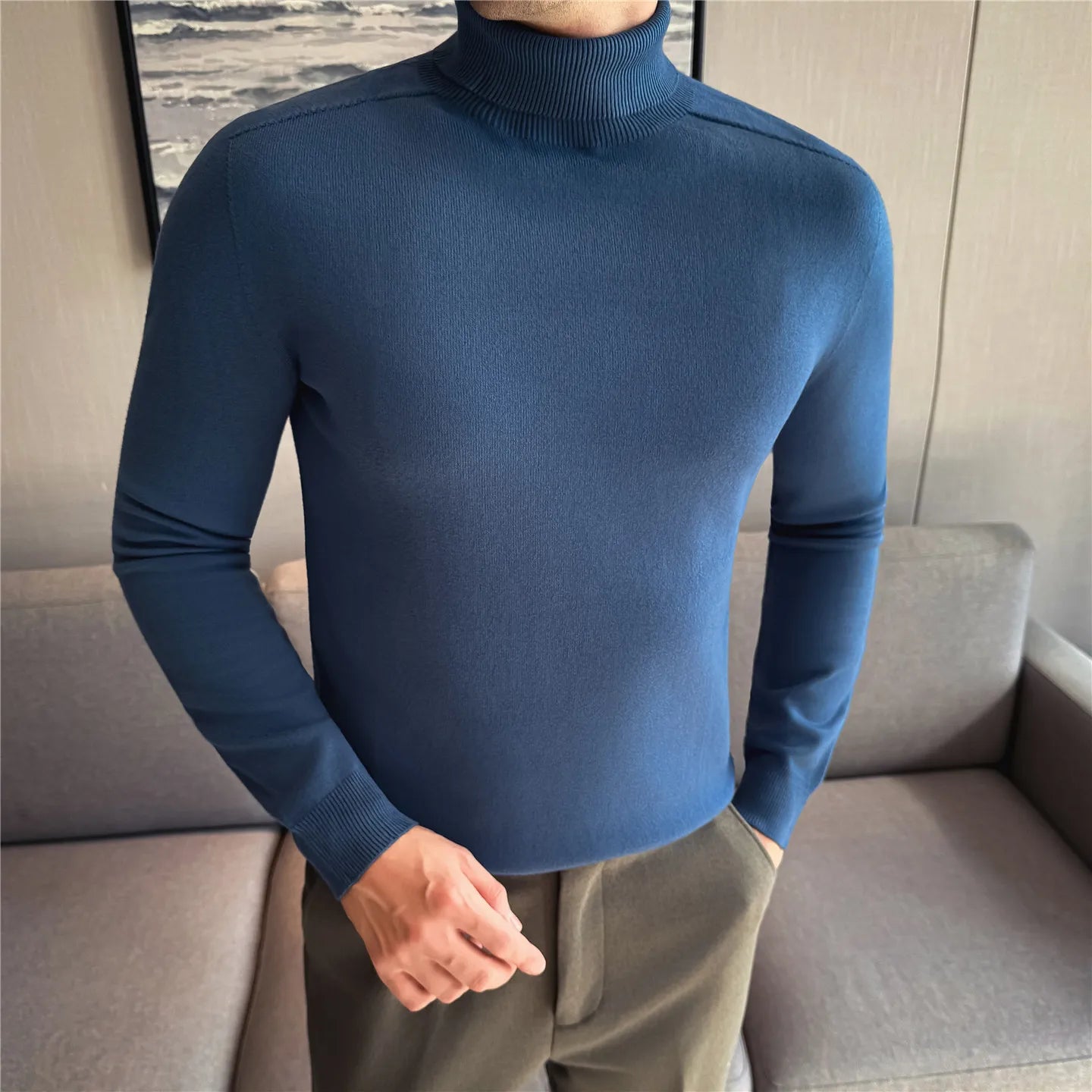 Elegant Solid Slim Turtleneck Sweater