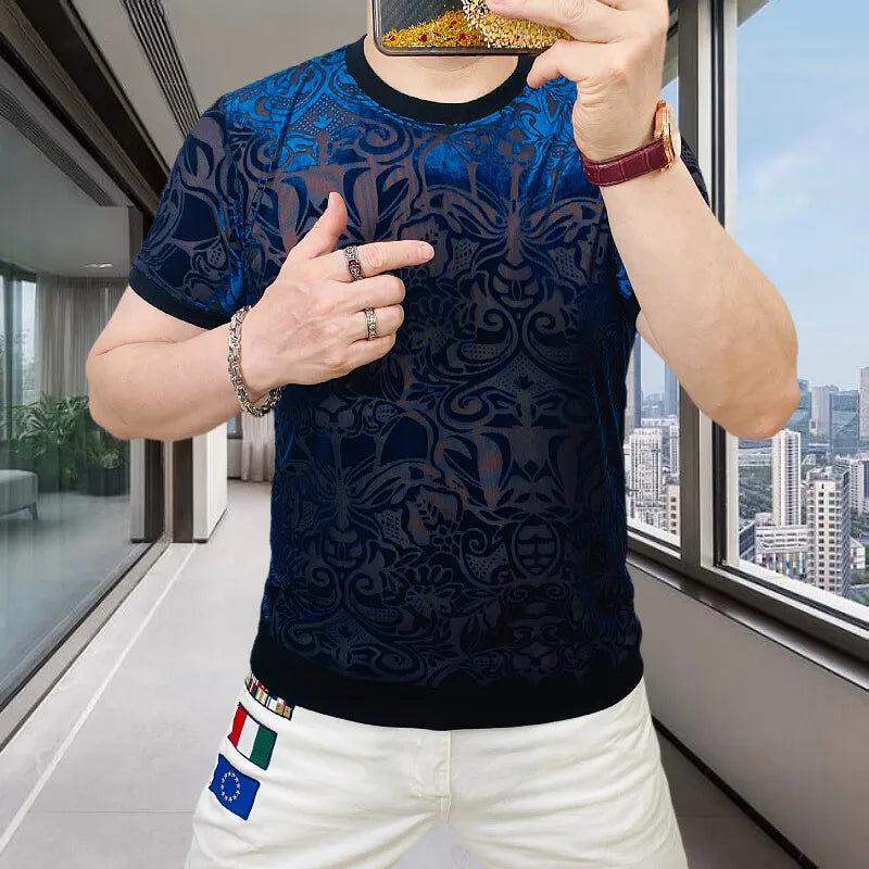 Sexy Mesh Flocking Perspective T-Shirt