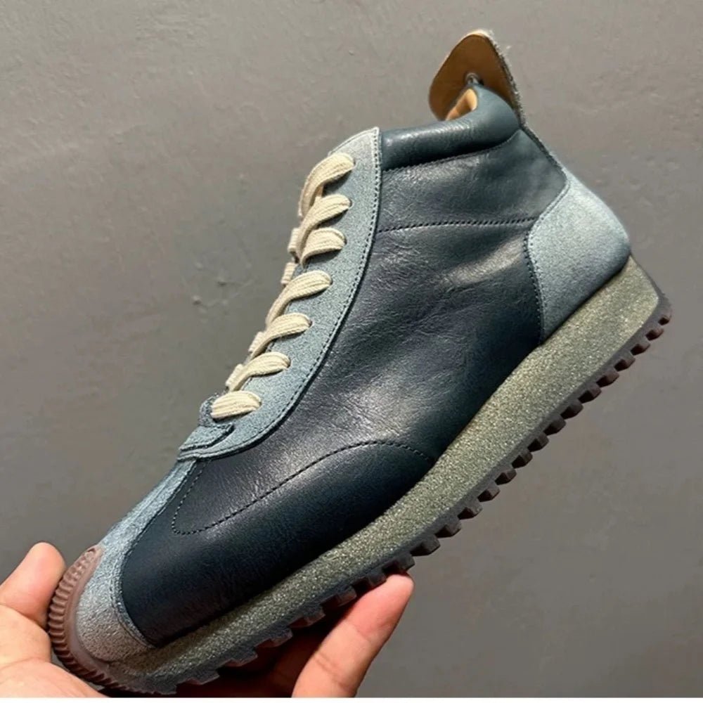 Handmade Cow Leather High Top Sneakers