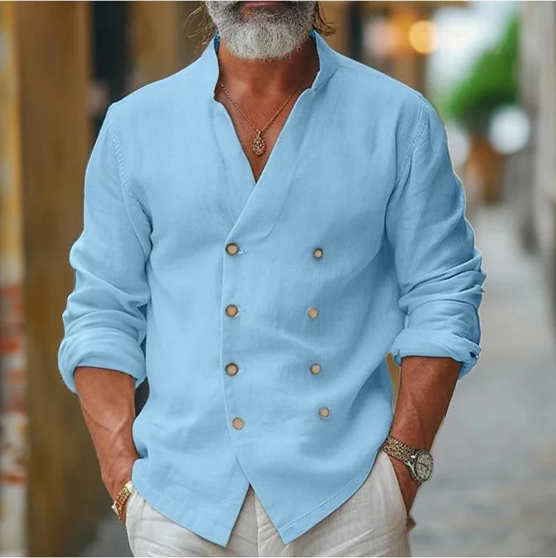 Retro Double Breasted Stand Collar Shirt