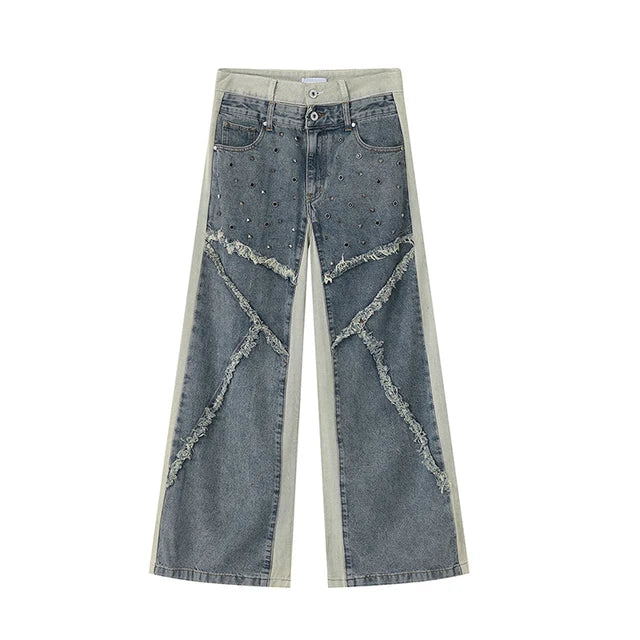 Rivet Patchwork Fringe Loose Jeans