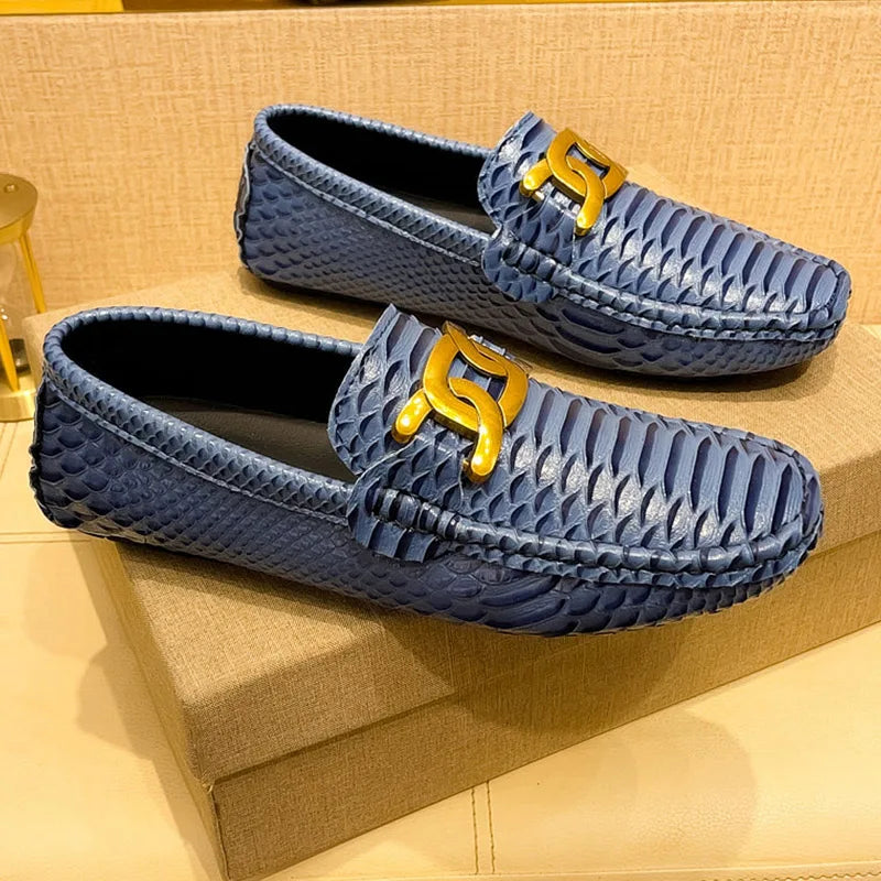 Croc-Skin Metal Appliques Flats Loafers