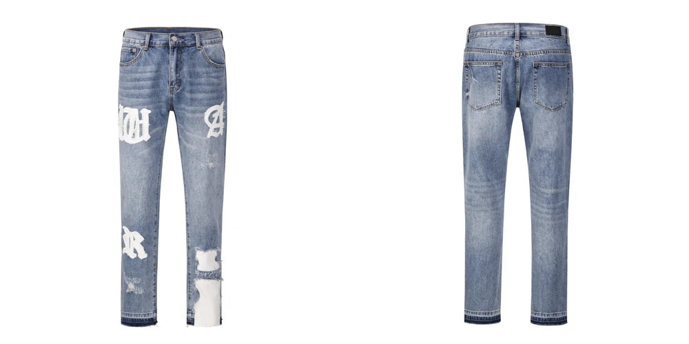 Y2k Streetwear Patchwork Letter Straight Jeans
