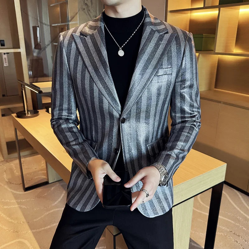Vertical Striped Pattern Single-Breasted Blazer