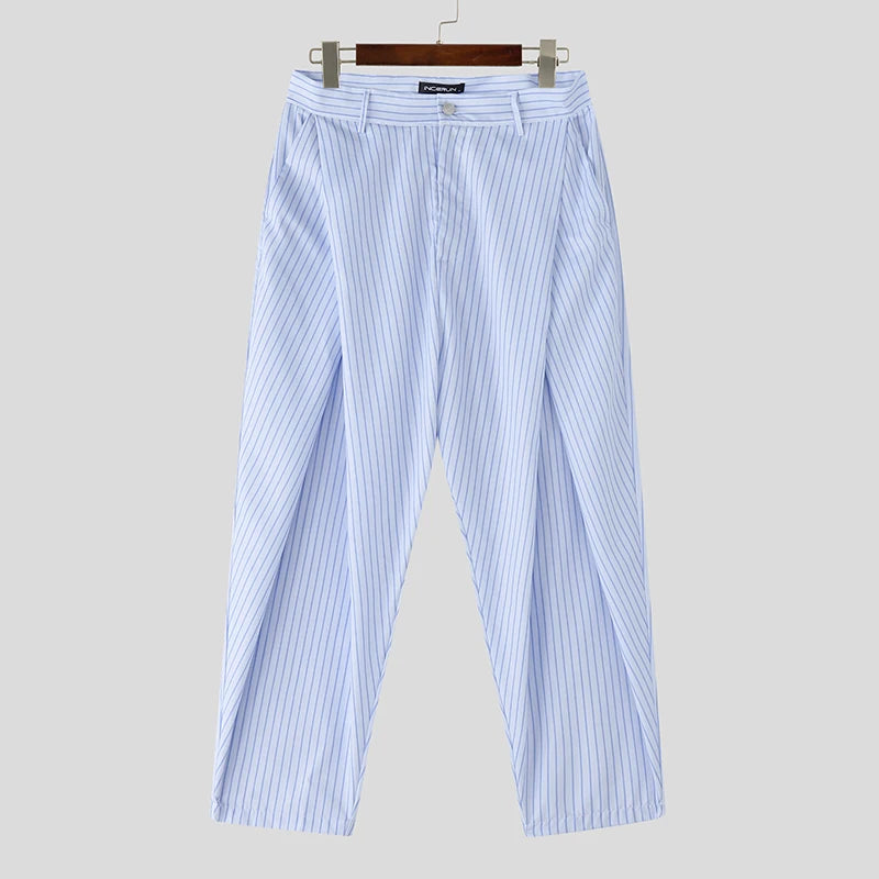 Striped Button Pleated Oversized Pants