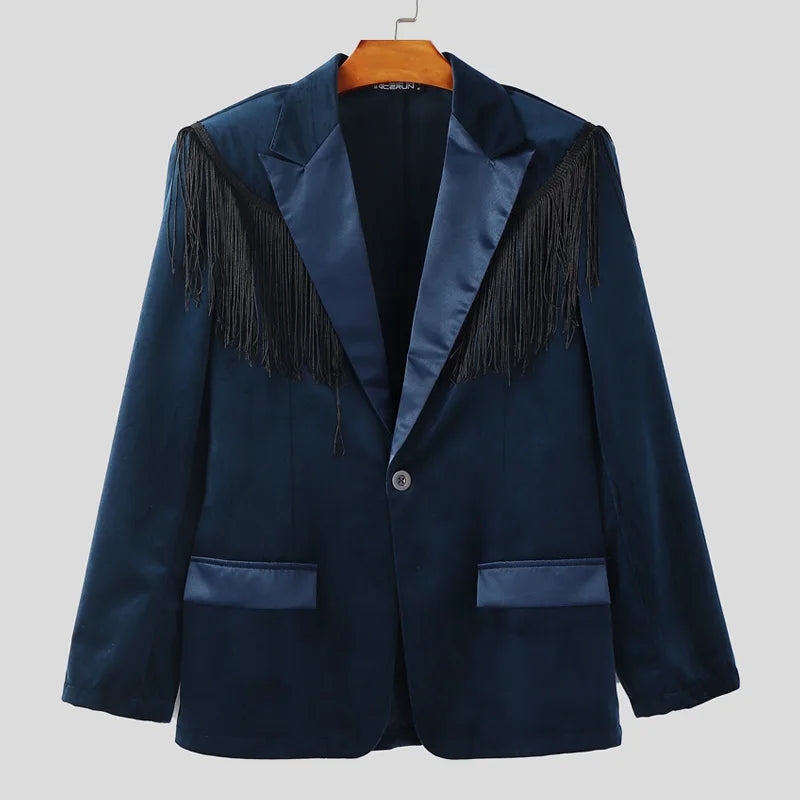 Tassel Patchwork Lapel Polyester Blazer