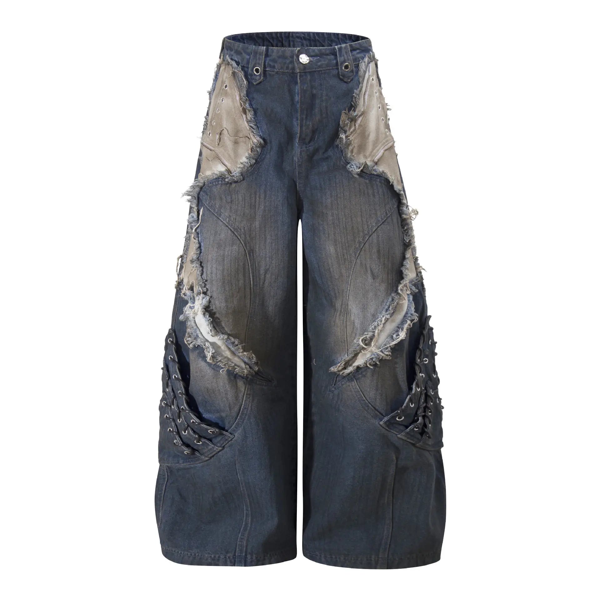 Ripped Hole Distressed Patchwork Jeans