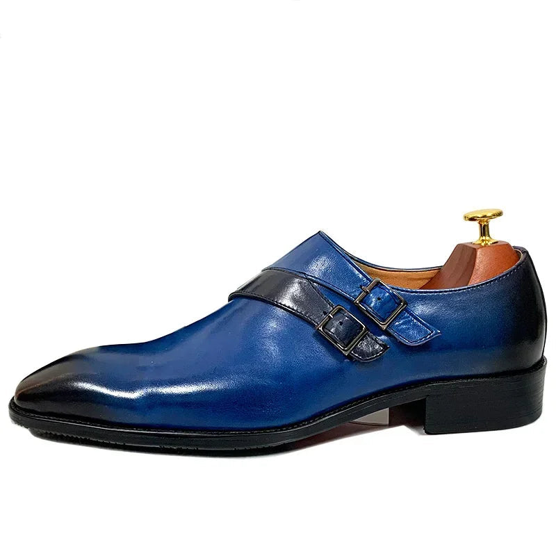 Two-Tone Blue Dress Monk Shoes