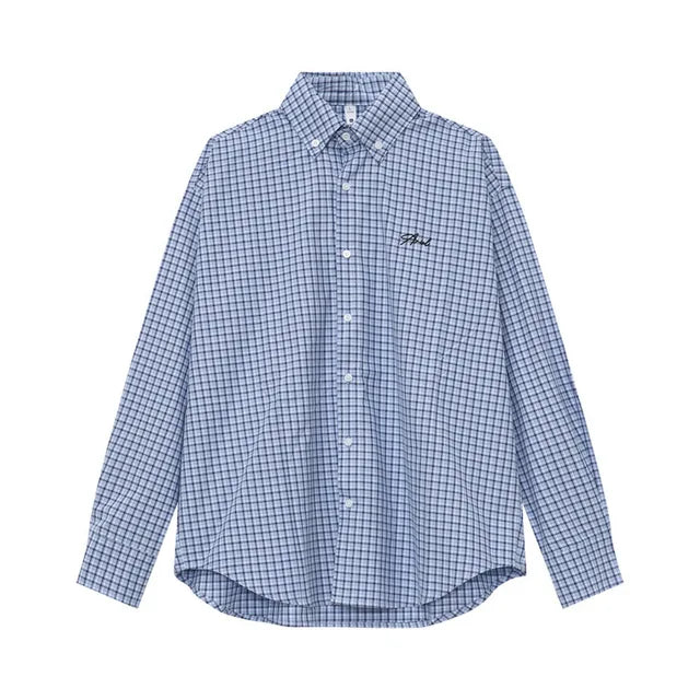 Plaid Letter Embroidery Loose Shirt
