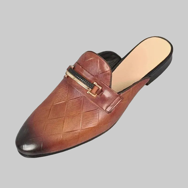 Diamond Pattern Metal Appliques Mules Shoes