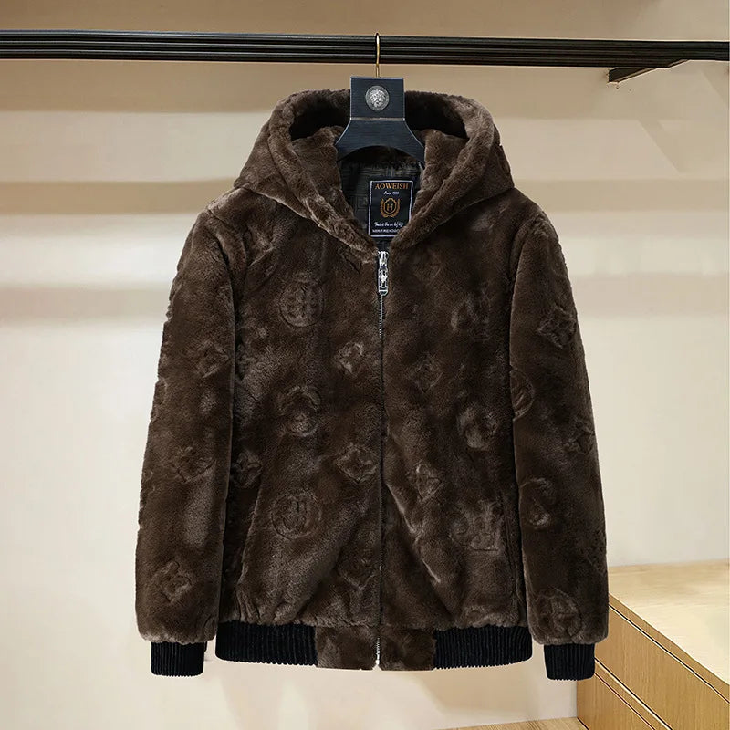 Hooded Fluffy Embossed Fur Jacket