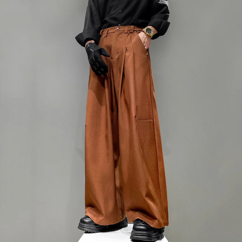 Pleated Design Loose Wide-Leg Trousers