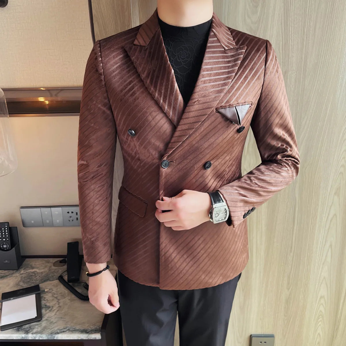 Striped Style Double Breasted Blazer