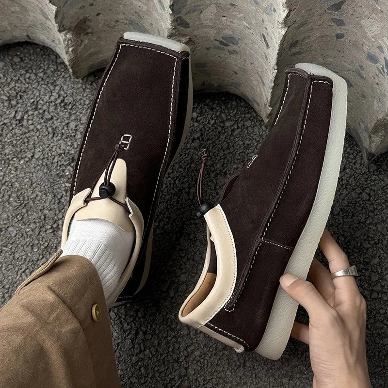 Square-Toe Suede Adjustable Cord Lock Shoes