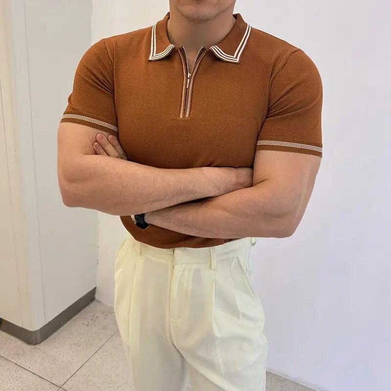 Knitted Half Zip Men's Polo Shirt