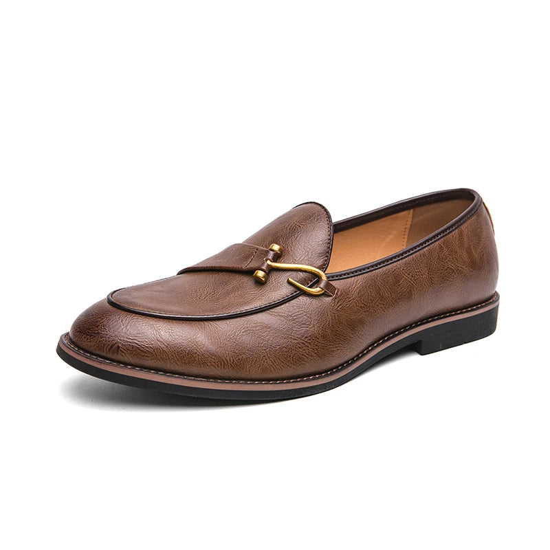 Hook Appliques Solid Leather Loafers