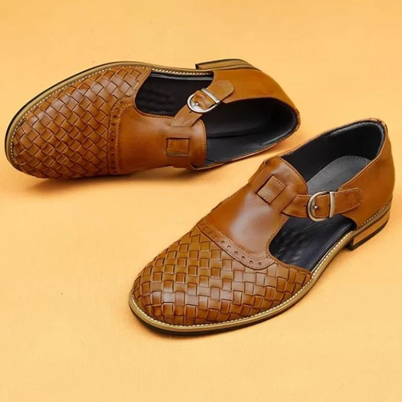 Retro Woven Pattern Leather Shoes