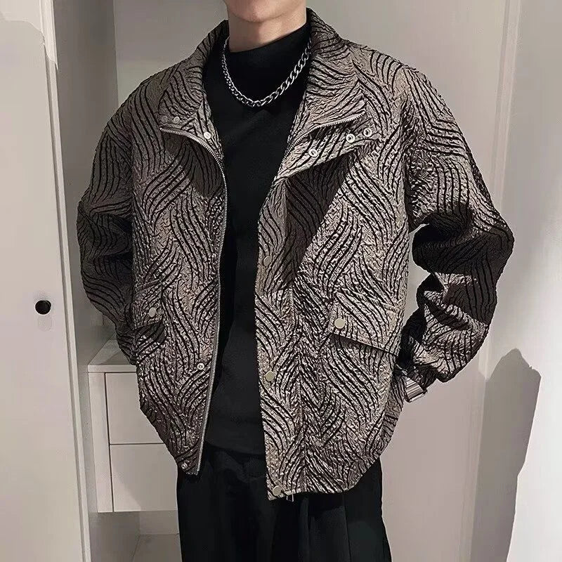 Fold Fabric Zipper Lapel Jacket