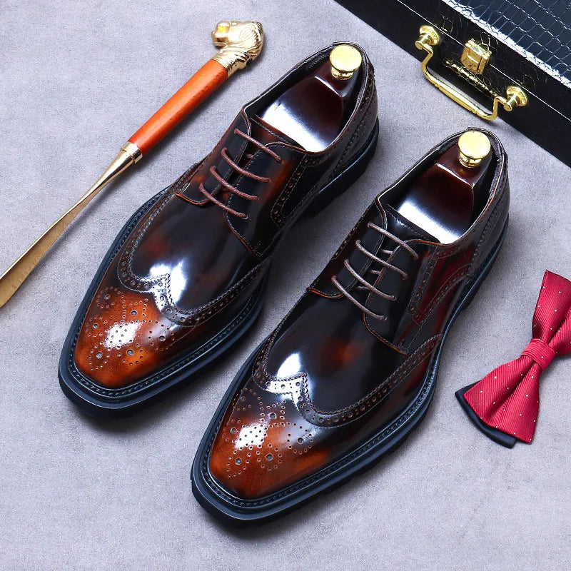 Vintage Style Leather Wingtip Brogue Shoes