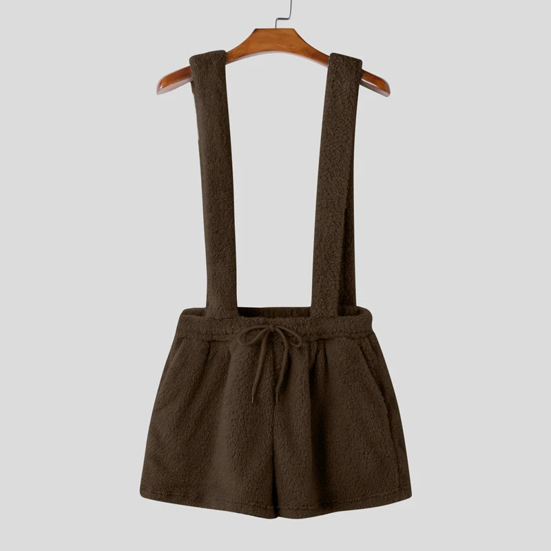 Casual Plush Short Overalls Romper
