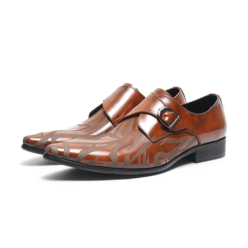 Shiny Geometric Leather Pointed Toe Shoes