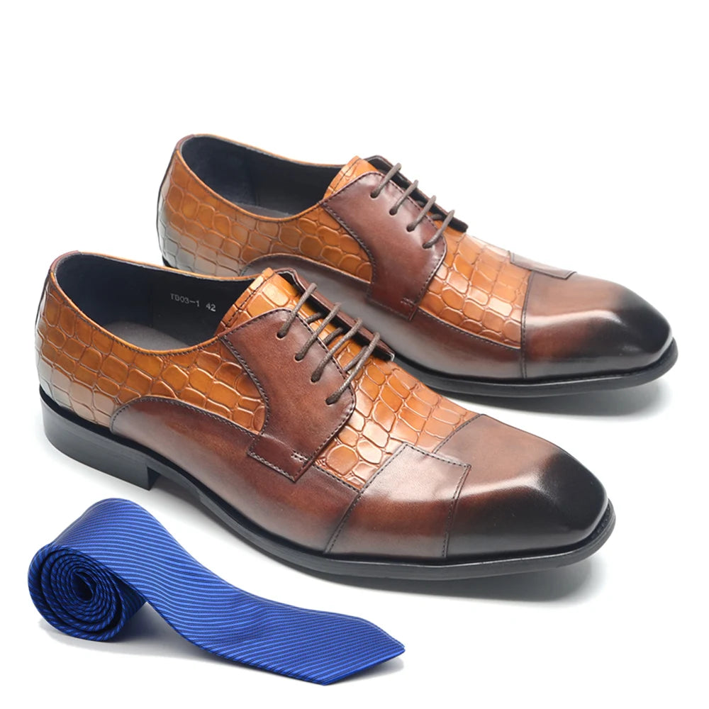 Patchwork Genuine Leather Men Dress Shoes