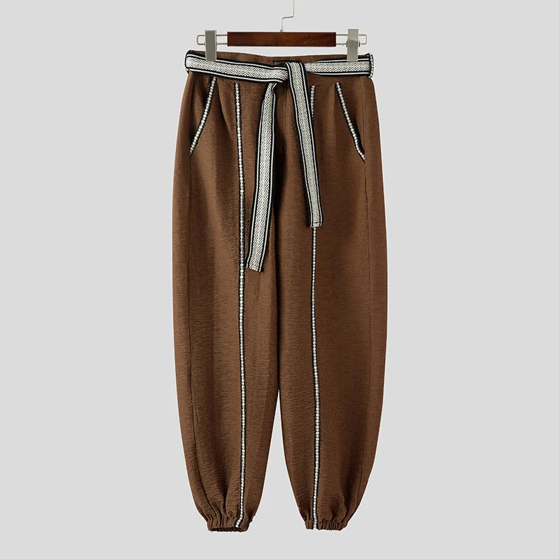 Patchwork Lace Up Casual Joggers Pants