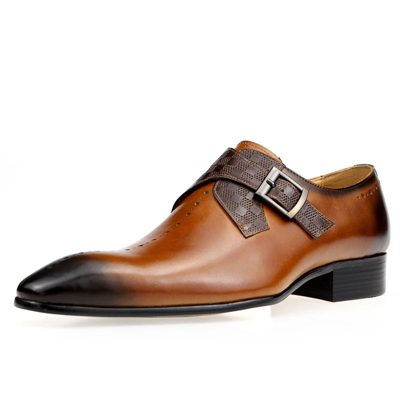 Burnished Tip Buckled Formal Loafers