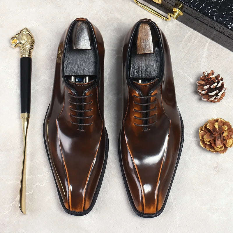 Hand-Polished Gradient Leather Oxford Shoes