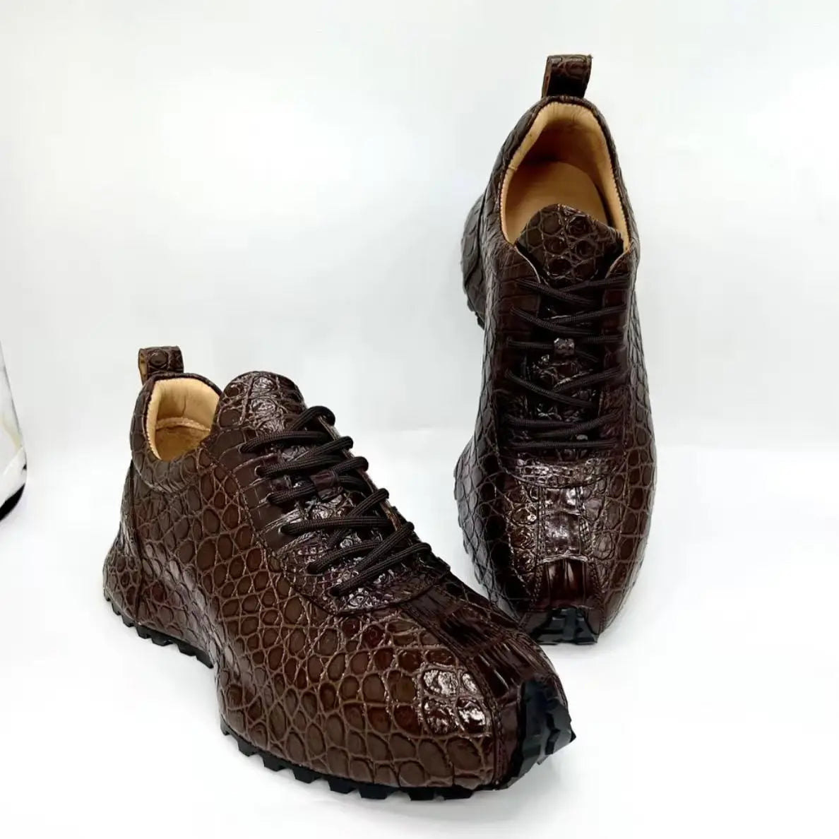 Classic Retro Crocodile Leather Sneakers