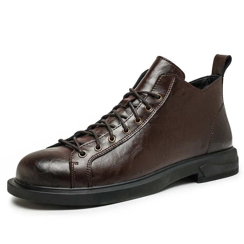 Retro Solid Color Leather High-Top Sneakers