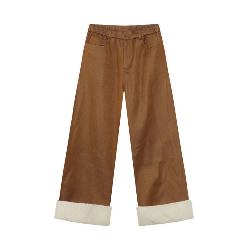 Casual Faux Fur Decor Solid Men's Pants