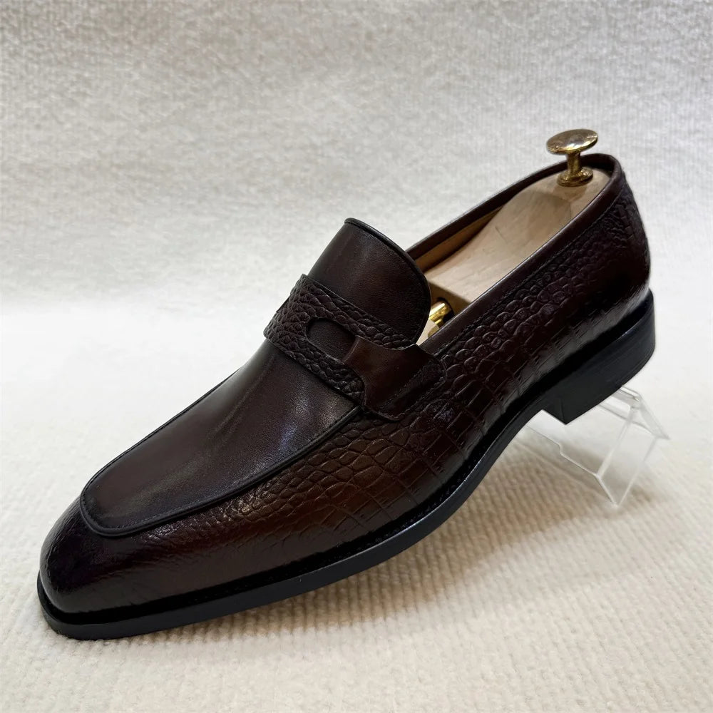 Elegant Croc-Embossed Slip-On Loafers
