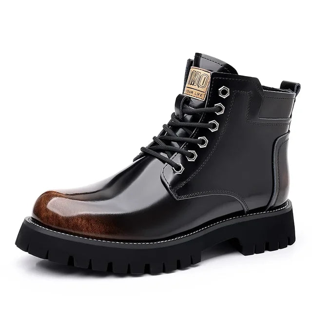 Shiny Genuine Leather Platform Boots