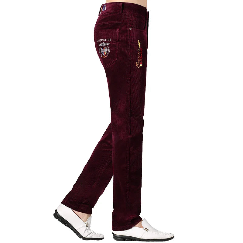 Letter Embroidered Solid Corduro Straight Jenas