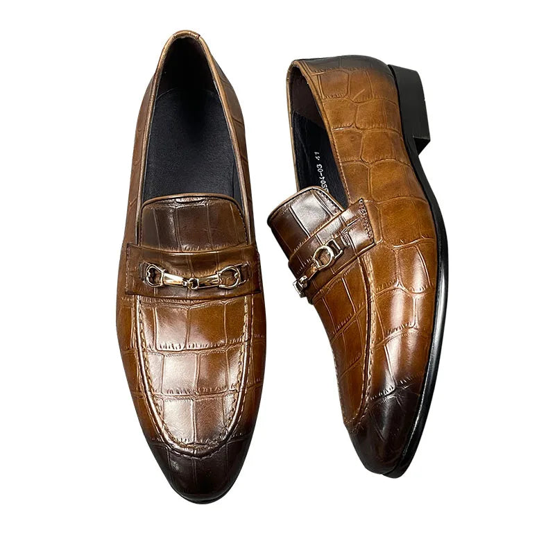 Men's Genuine Leather Crocodile-Print Loafers