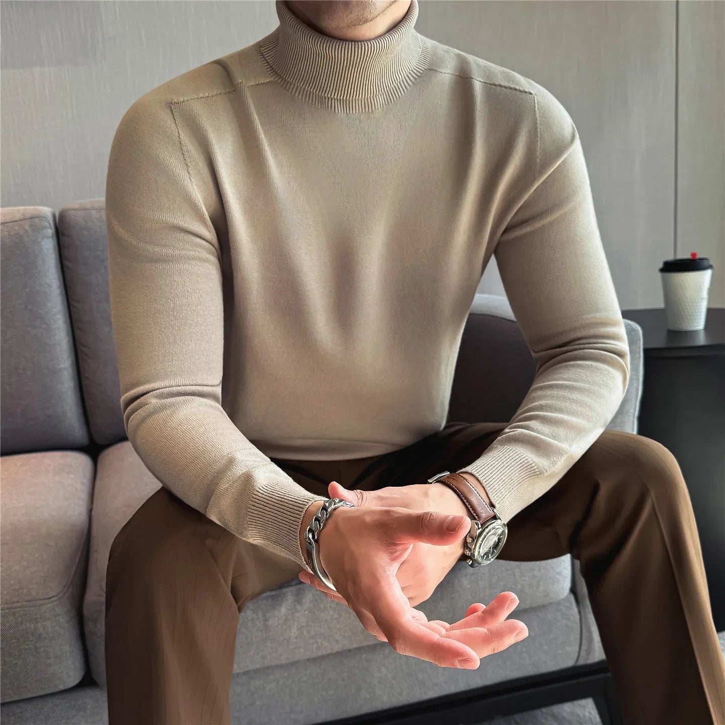 Elegant Solid Slim Turtleneck Sweater