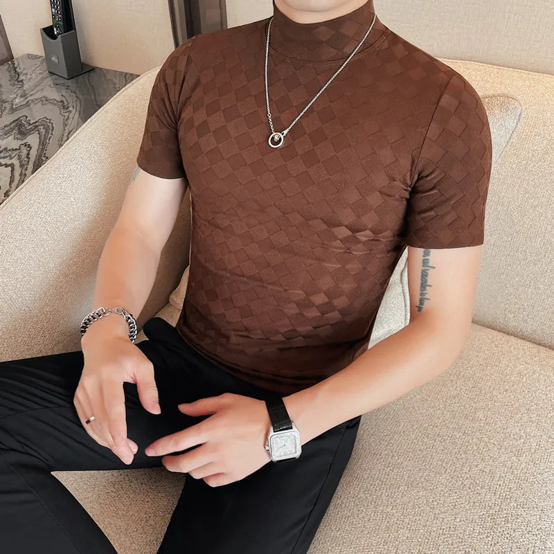 Diamond Textured Mock Neck Knit T-Shirt